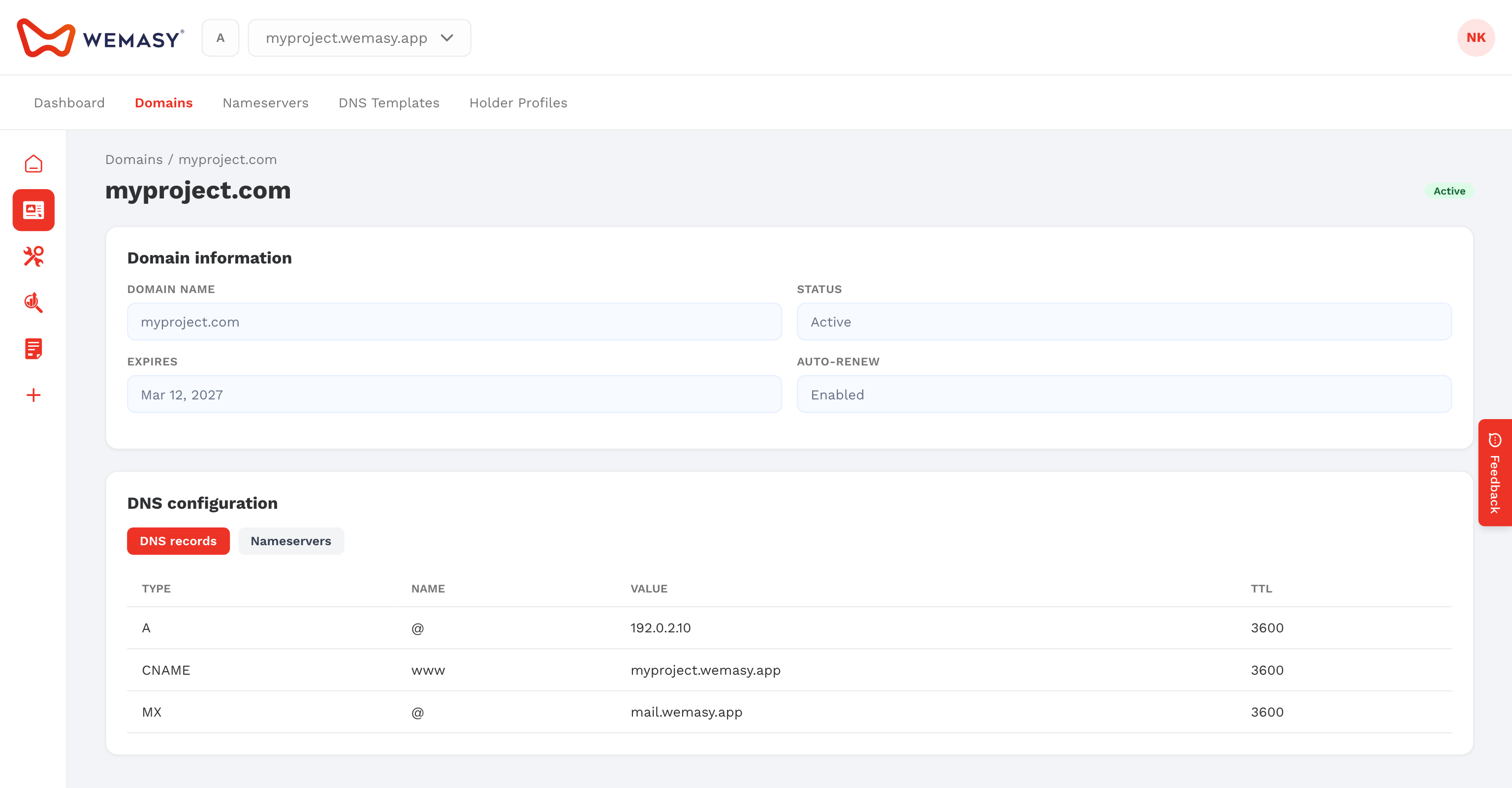 Domain Registration — Project-level domains