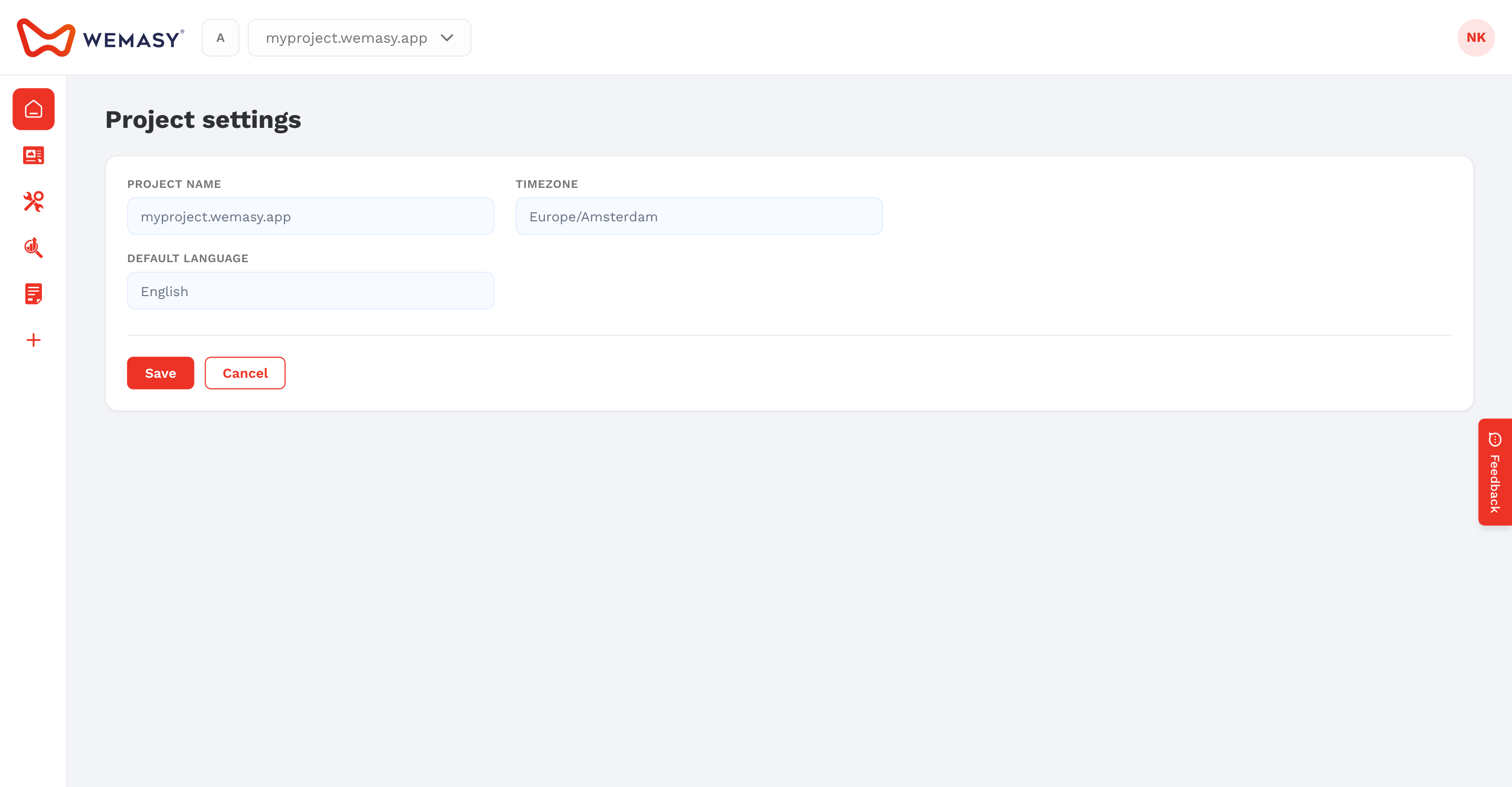 The project settings General tab