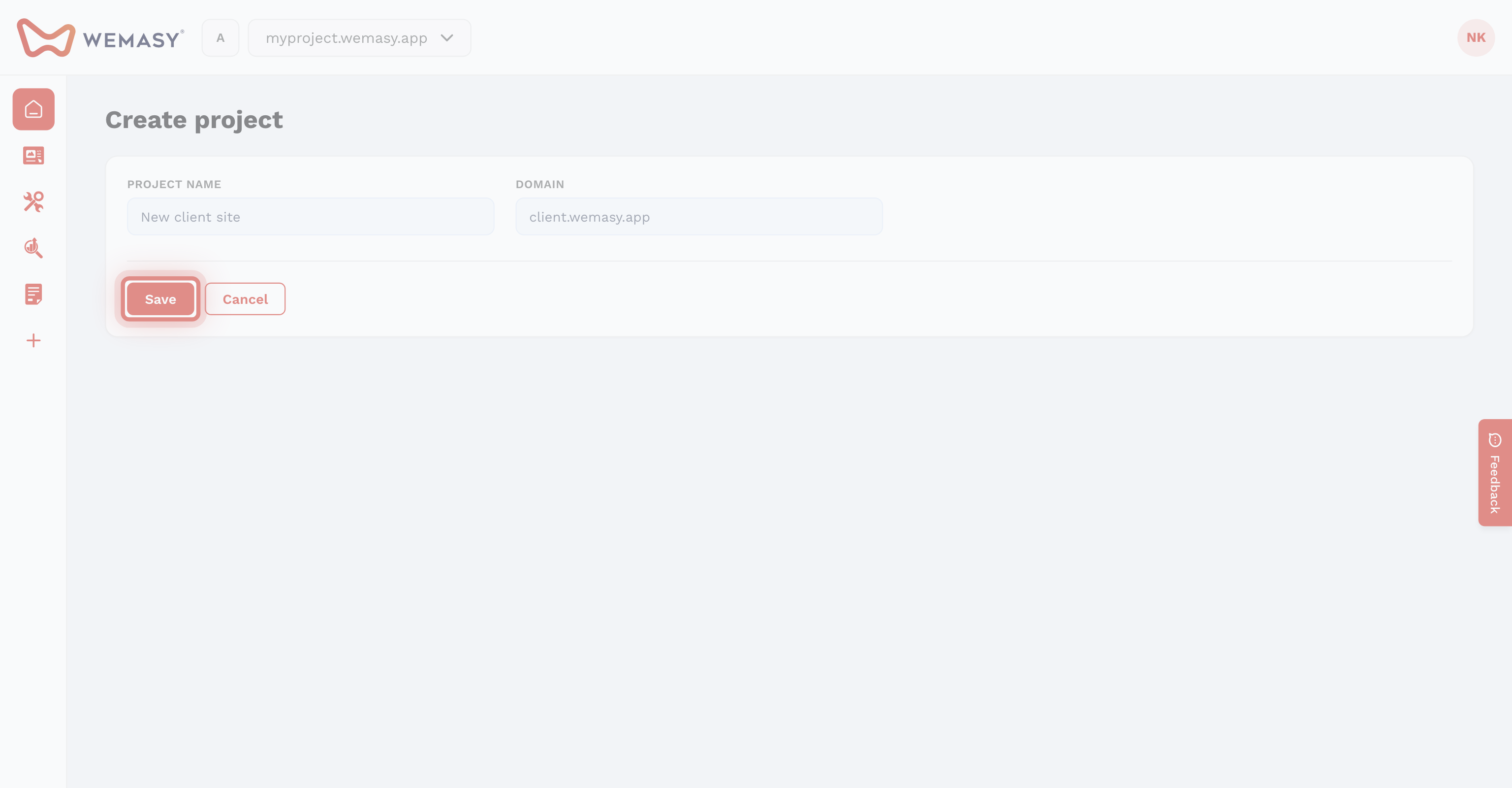 The WEMASY create project form