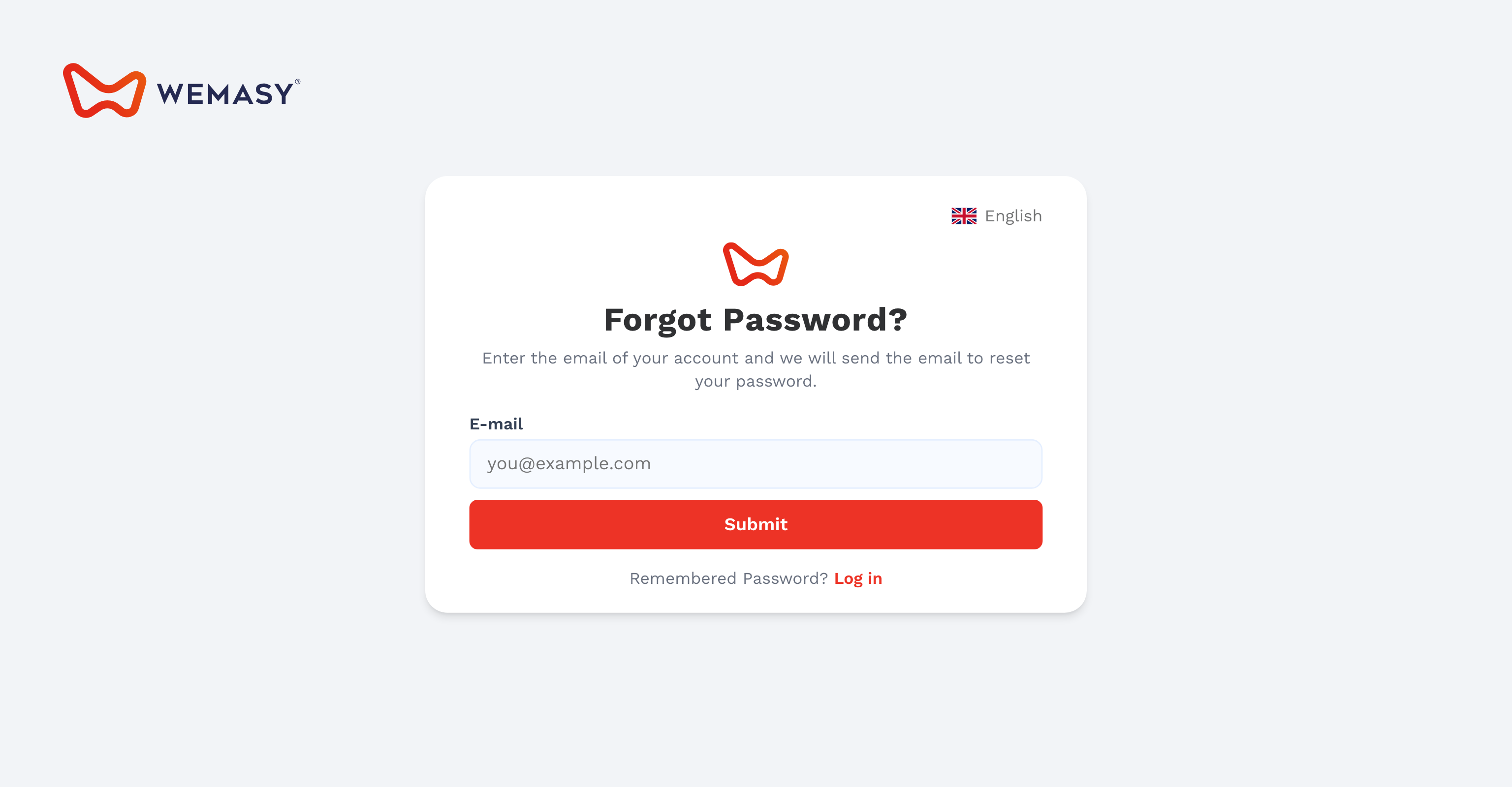 The WEMASY forgot password screen