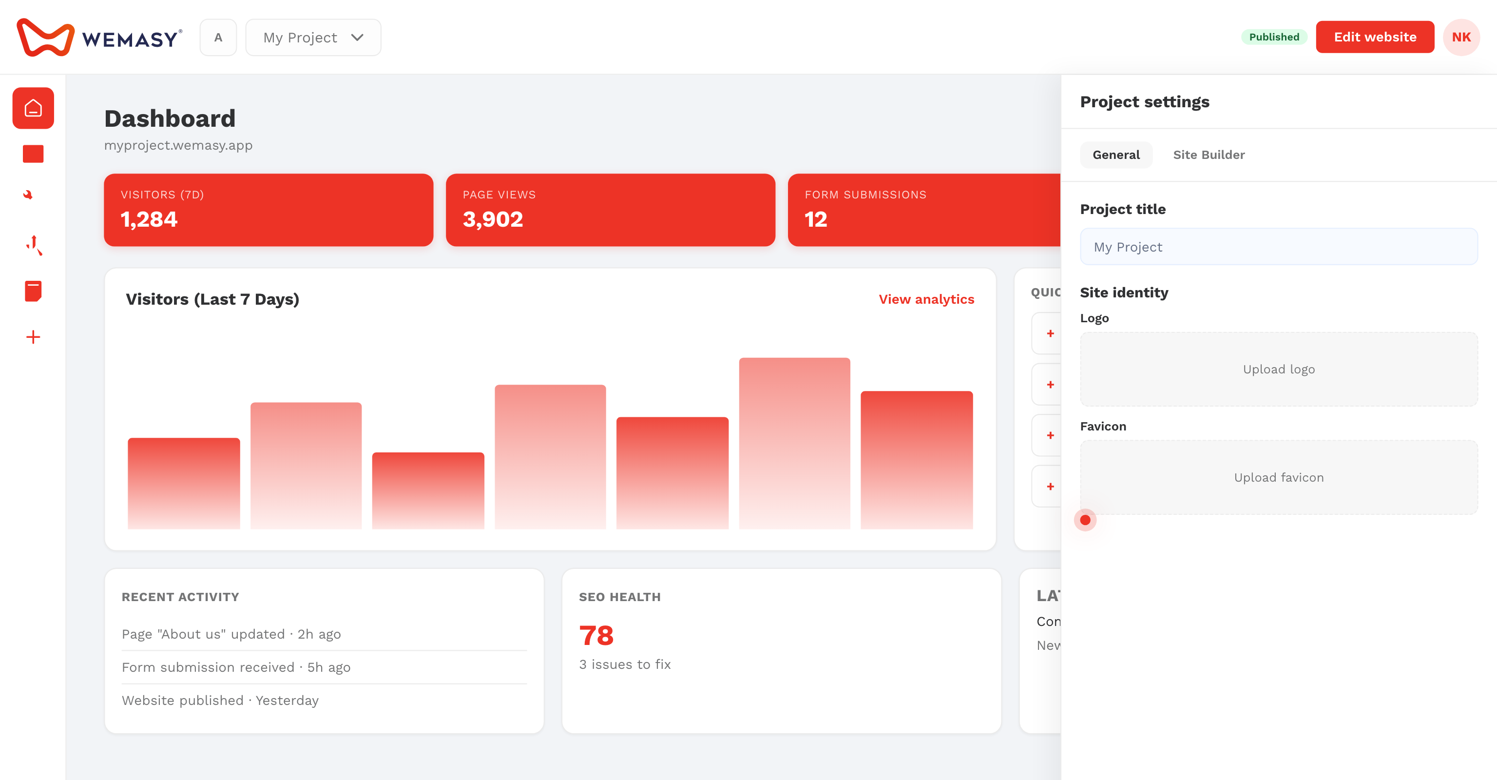 The site identity section in project settings