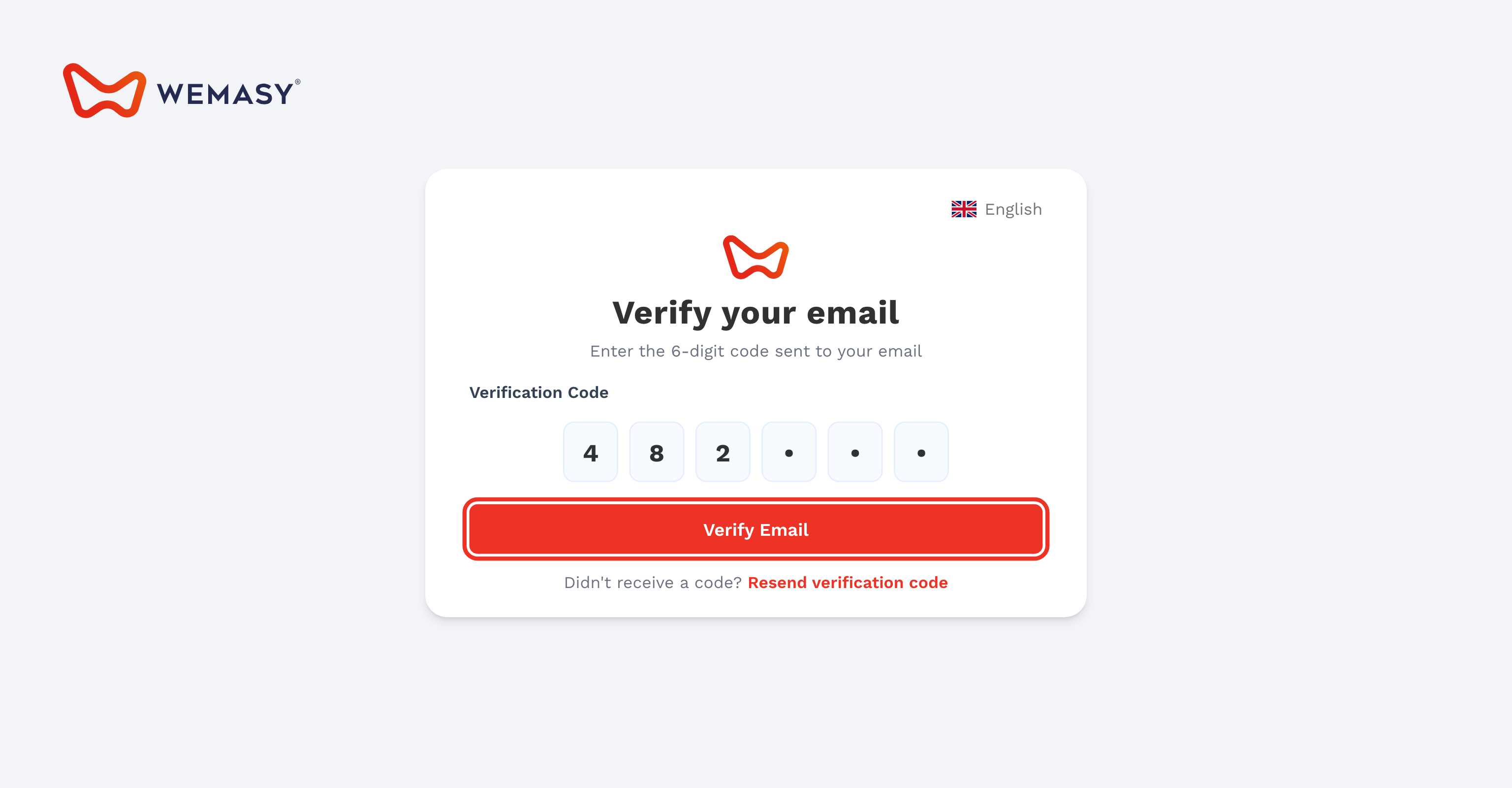 The WEMASY email verification screen