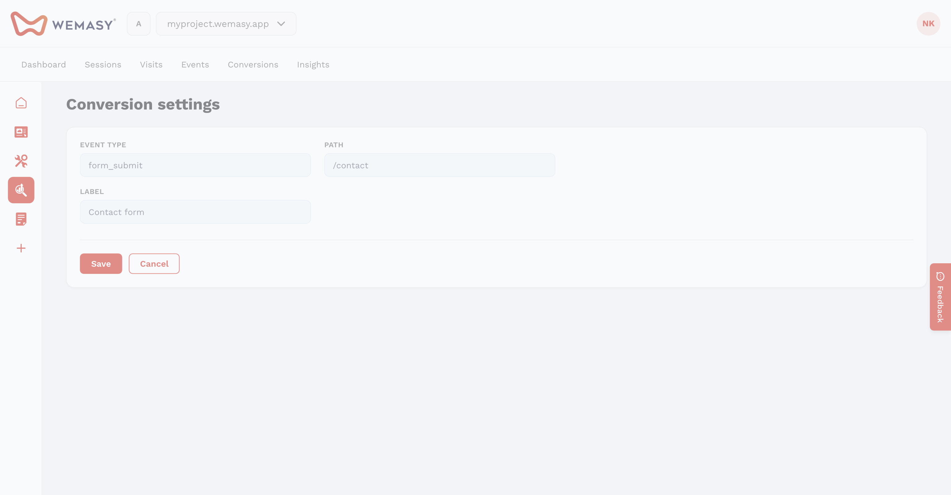 Analytics & Insights — Conversion Setting