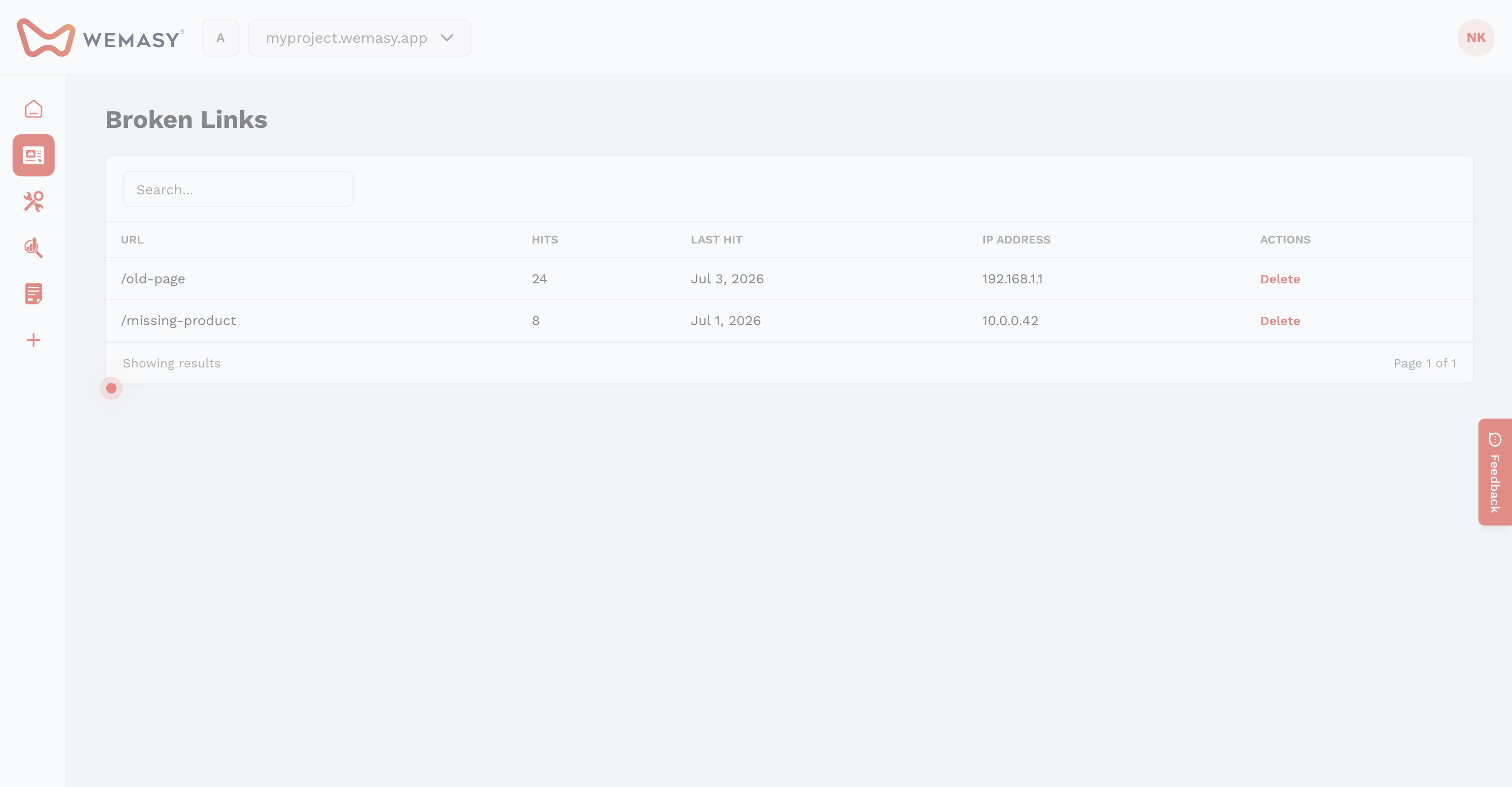 Website Builder — Broken links