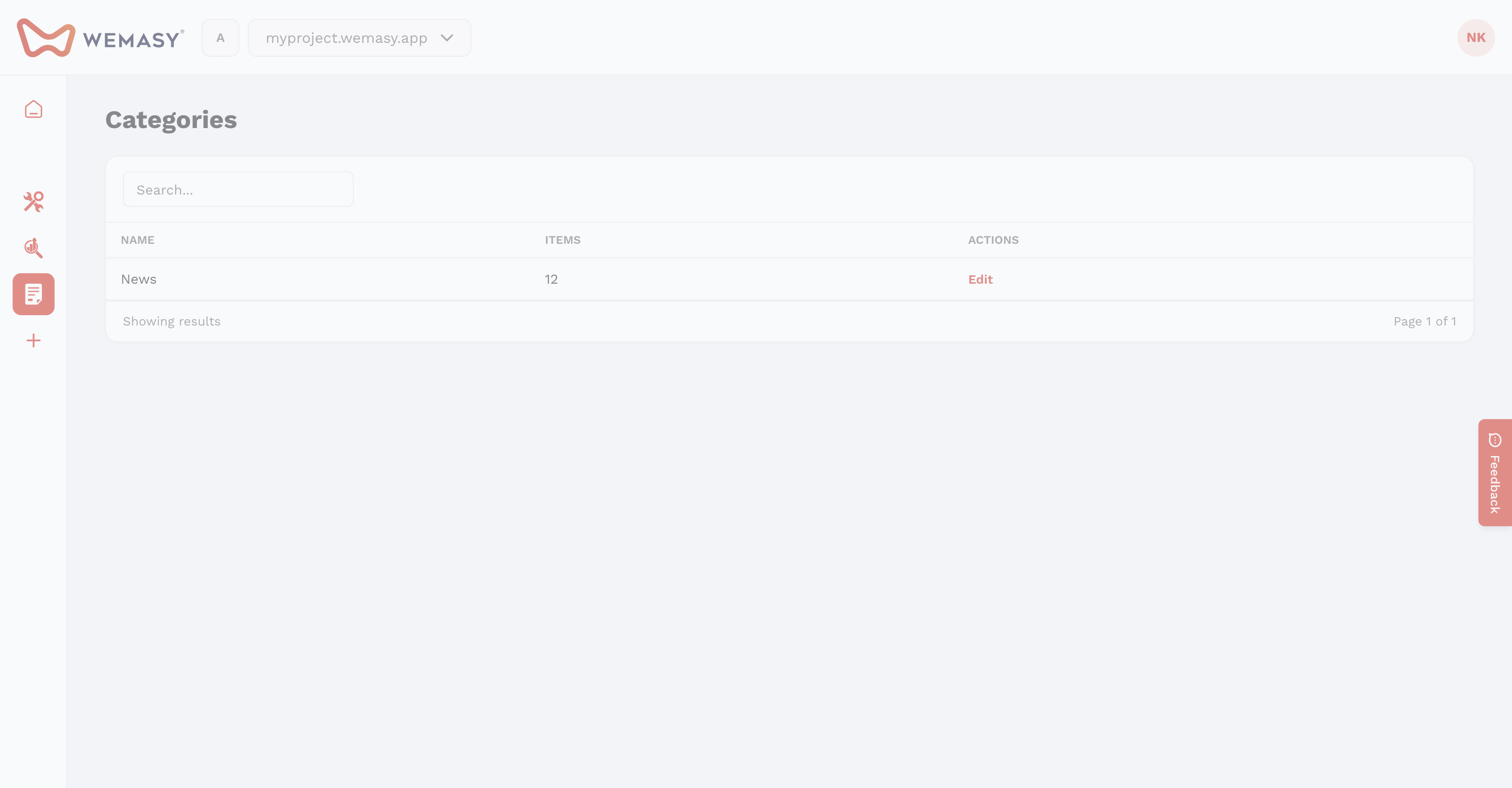 Website Builder — Enable categories