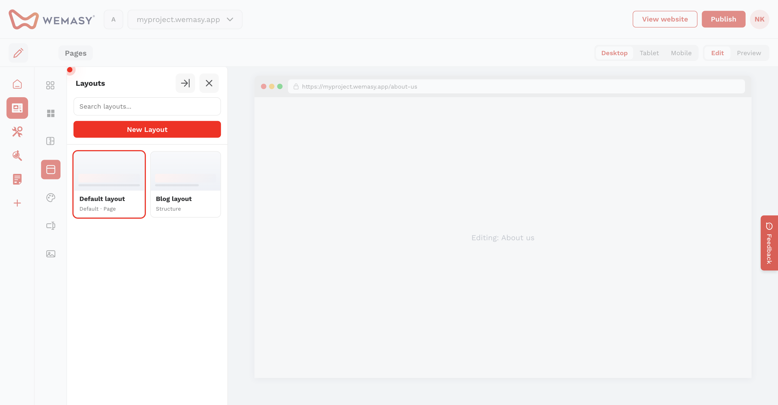Website Builder — Default layout