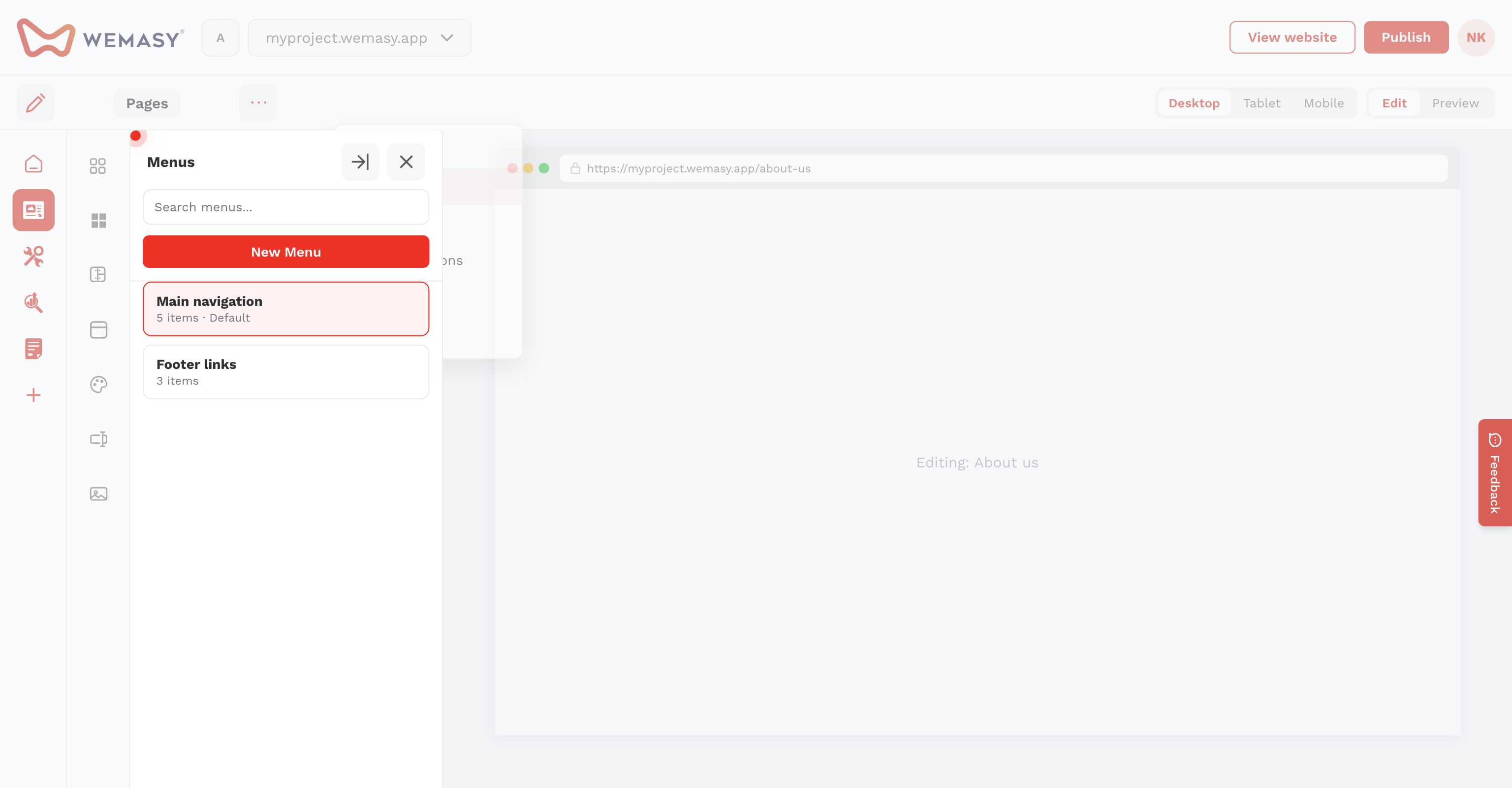 Website Builder — Create a menu