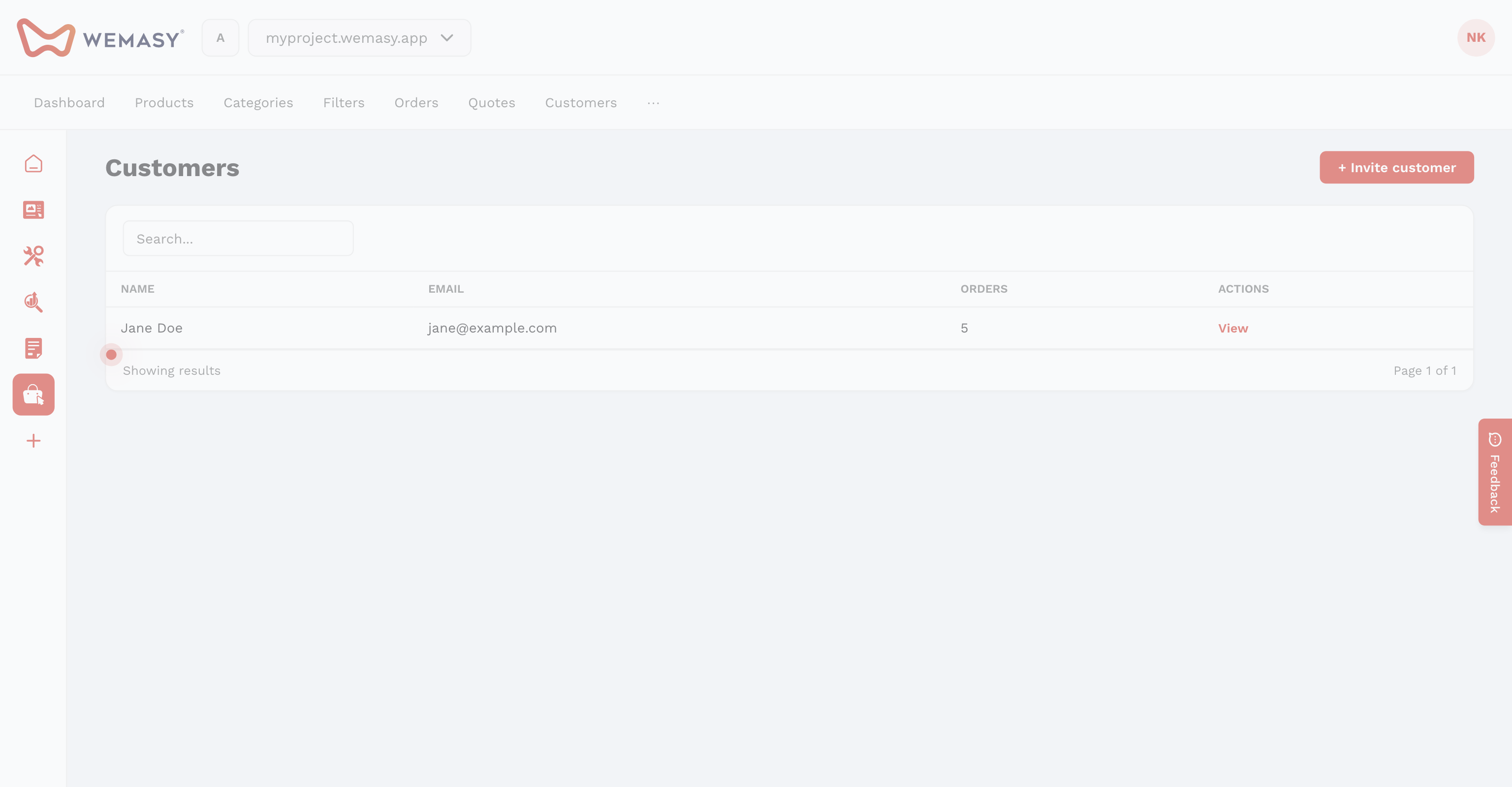 Webshop — Customer list