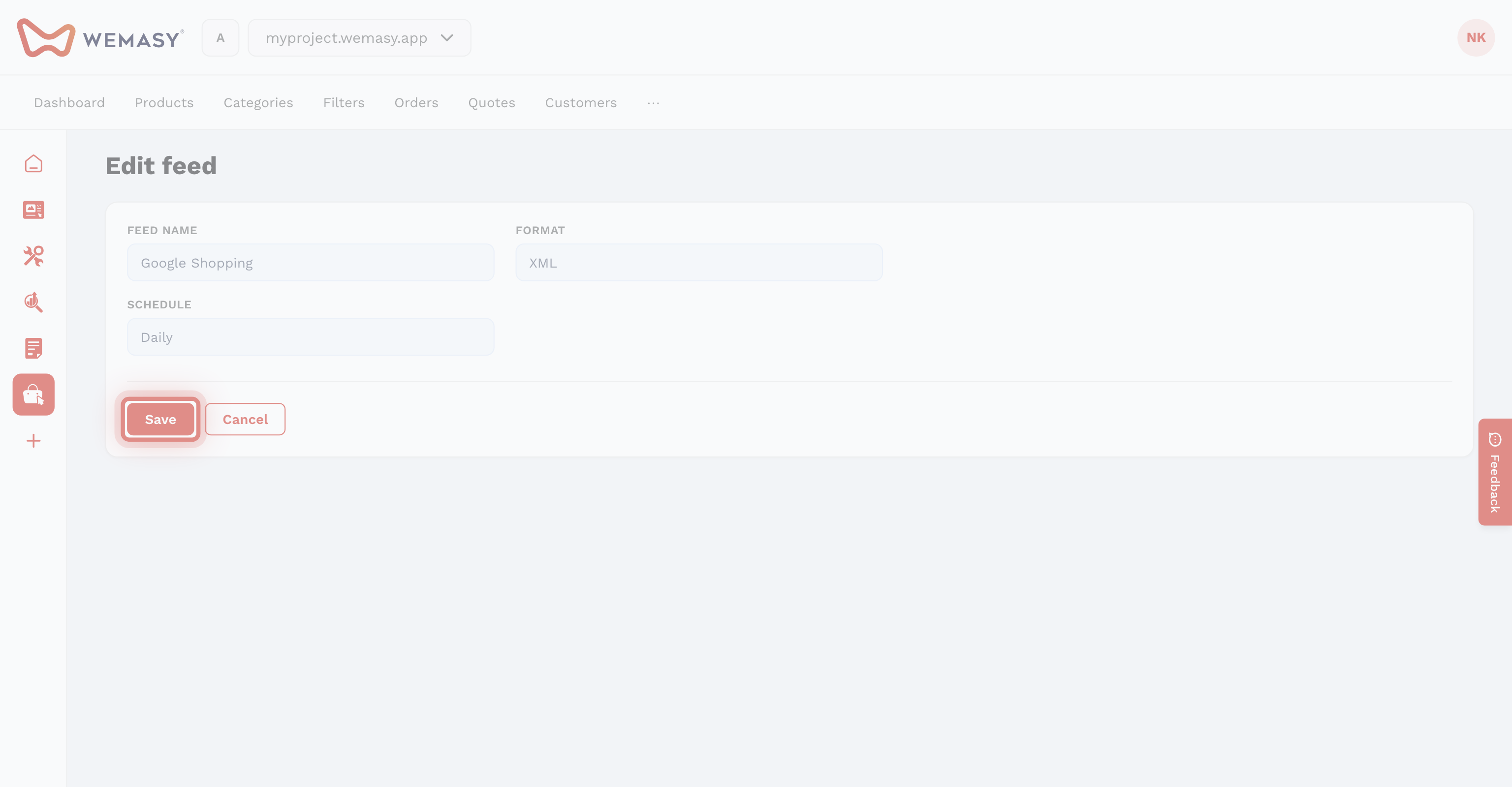 Webshop — Create a feed