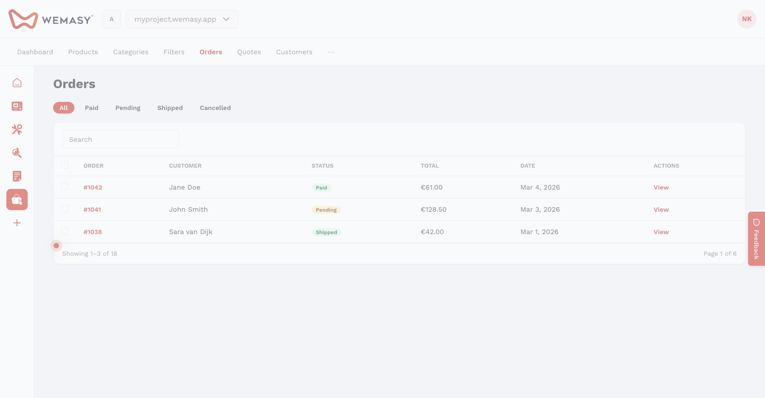 Webshop — Order list