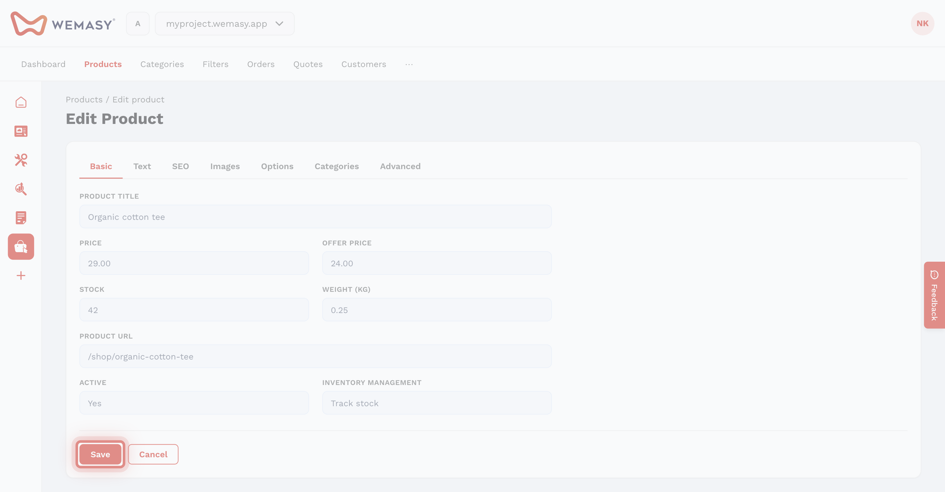Webshop — Create a product