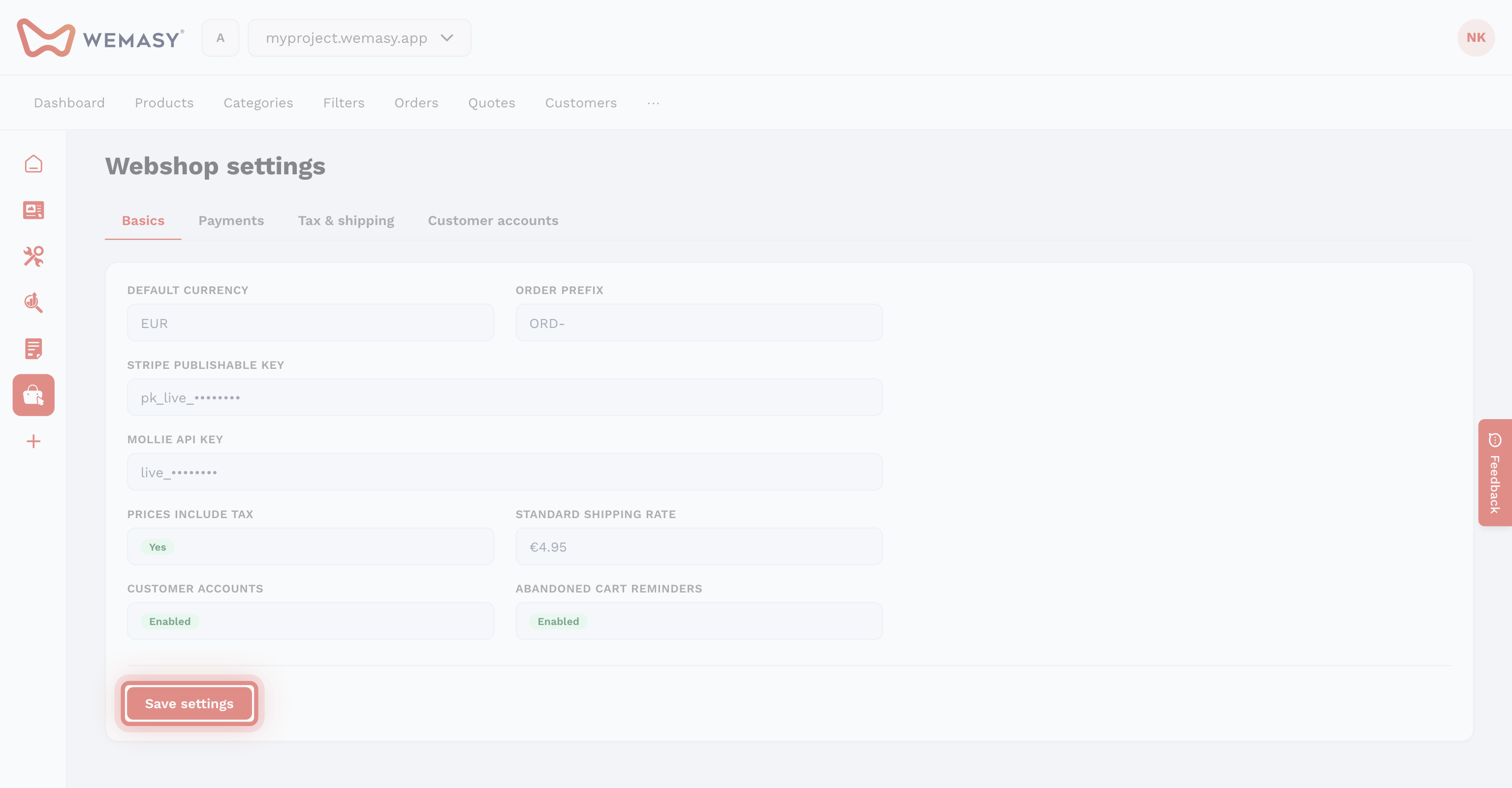 Webshop — Enable reminders