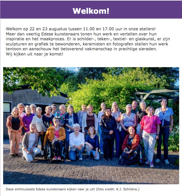 Nieuwsbrief Edese atelierdagen