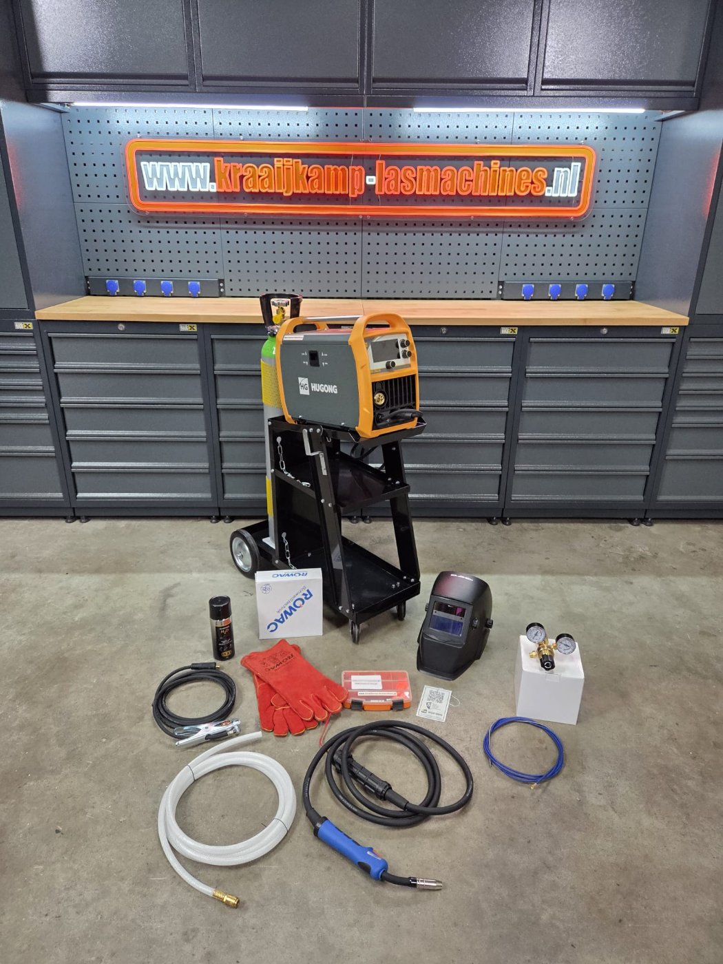 COMPLETE SET ! HUGONG PMIG200LCD MIG Lassapparaat LCD PULSE 200A 5 JAAR GARANTIE!