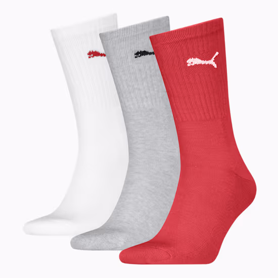 PUMA Uniseks Sokken in Crewlengte, set van 3 paar